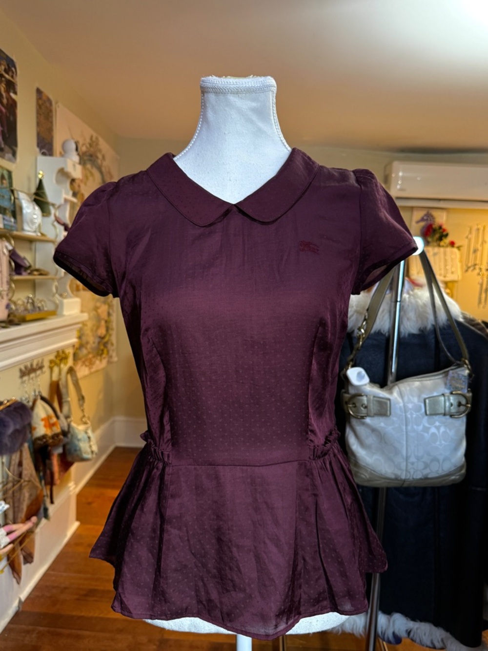 Peter Pan Collar Burgundy Peplum Top